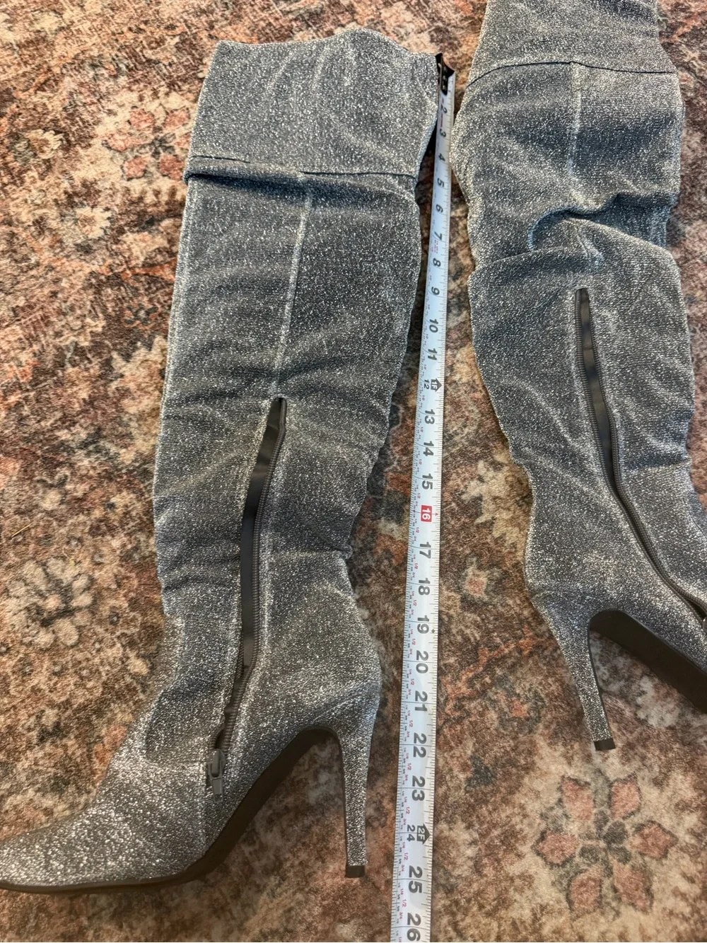 Barely worn Glitter Over-the-Knee Stiletto Boots - Silver
